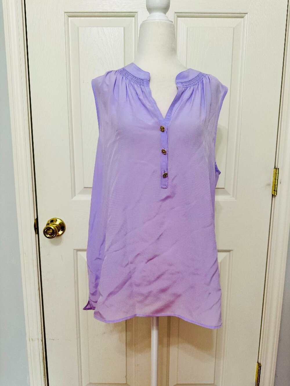 LILLY PULITZER SILK WATER HYACINTH LAVENDER SLEEVELESS ELSA BLOUSE LARGE $158